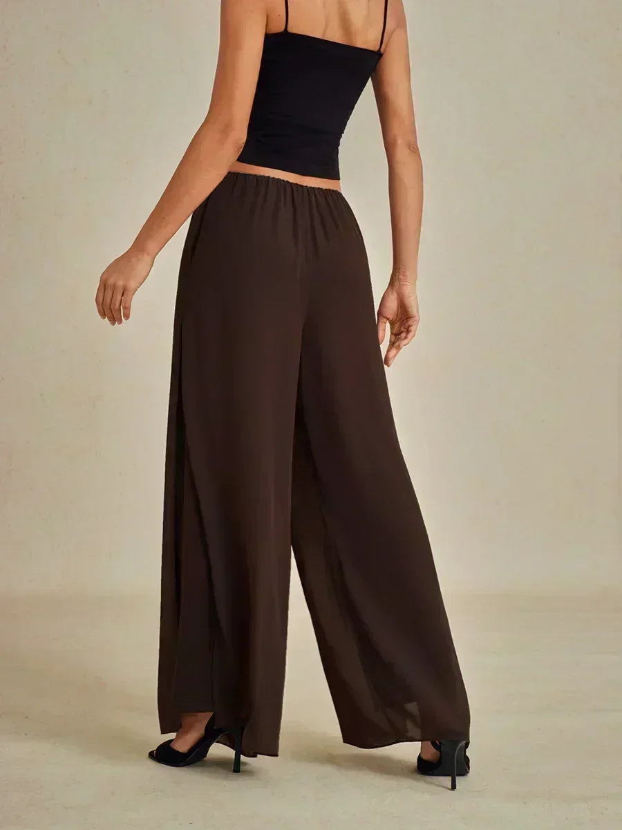 Straight Leg Pant With Chiffon Split Leg Overlay