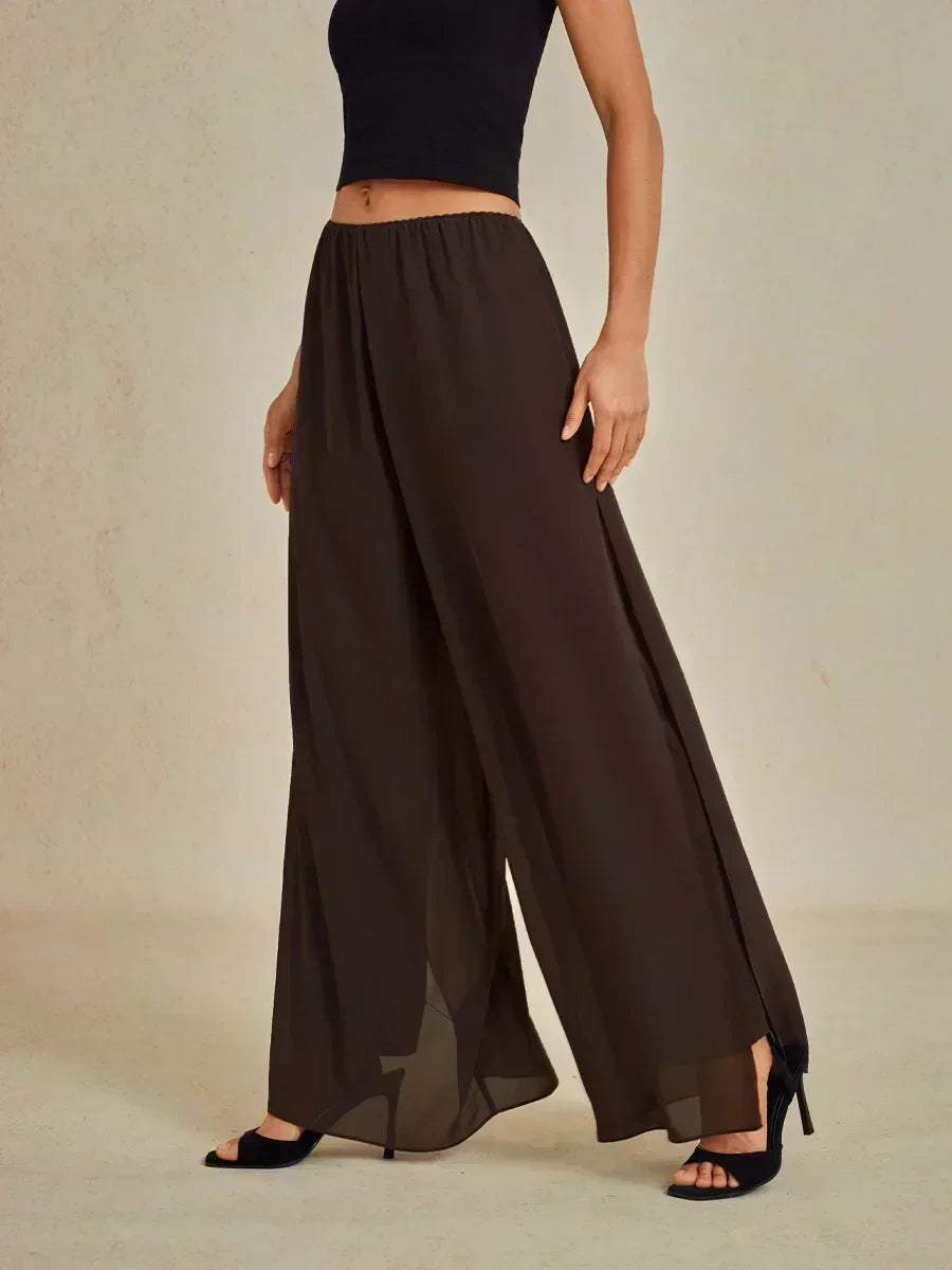 Straight Leg Pant With Chiffon Split Leg Overlay