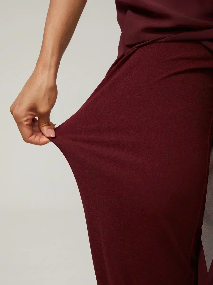 Straight Leg Pant With Chiffon Split Leg Overlay