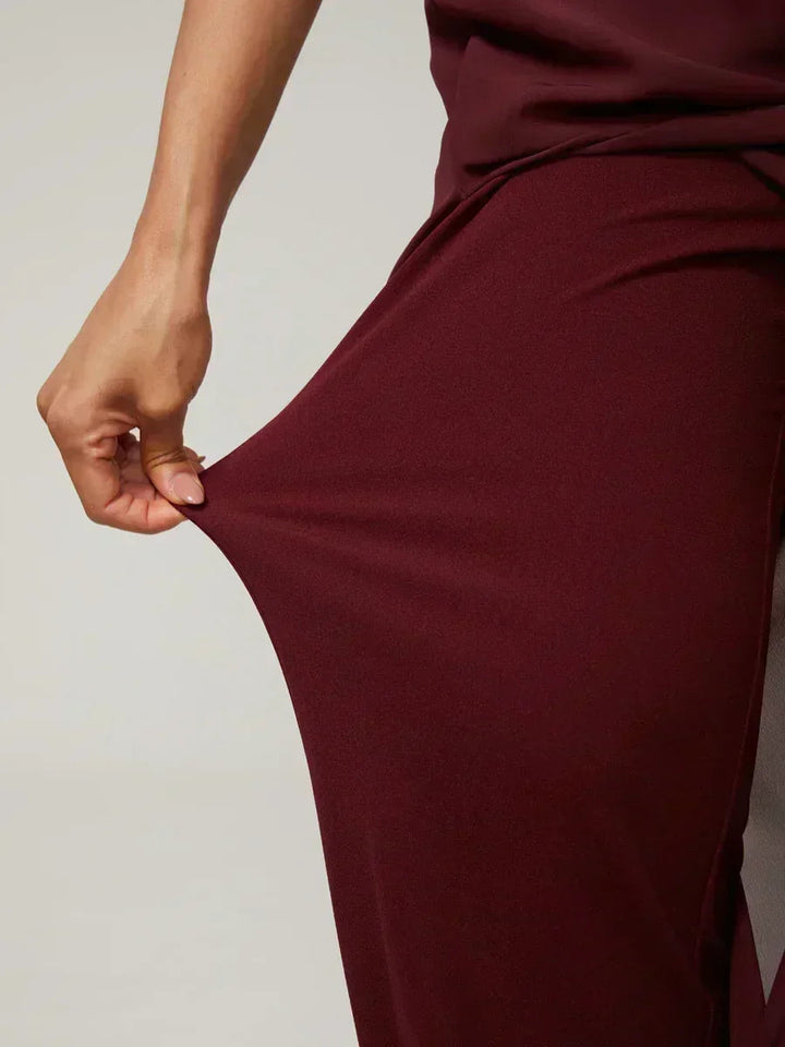 Straight Leg Pant With Chiffon Split Leg Overlay