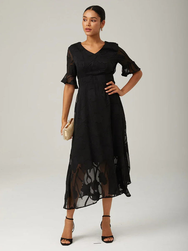 Ruffle Flutter Lace Maxi Dress