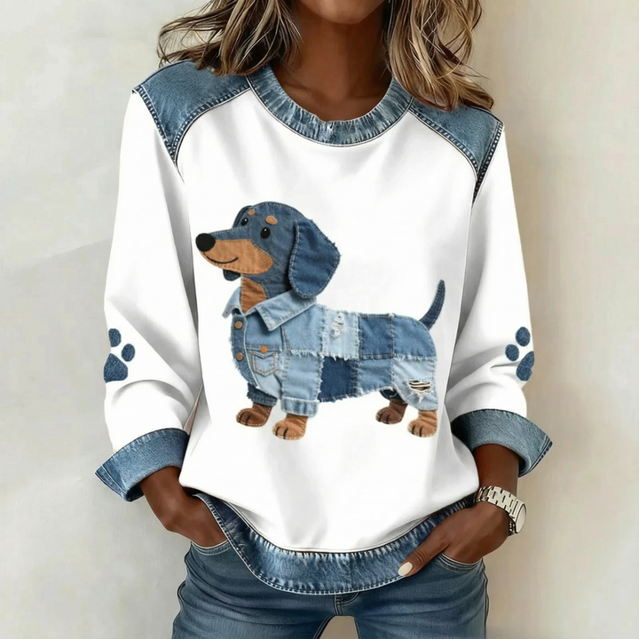 Trinity™ | Denim Accent Dog Print Top