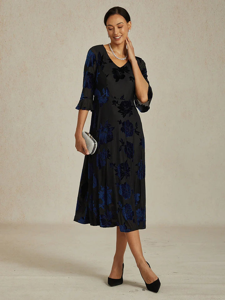 Floral A-Line Dress with Flutter Sleeves
