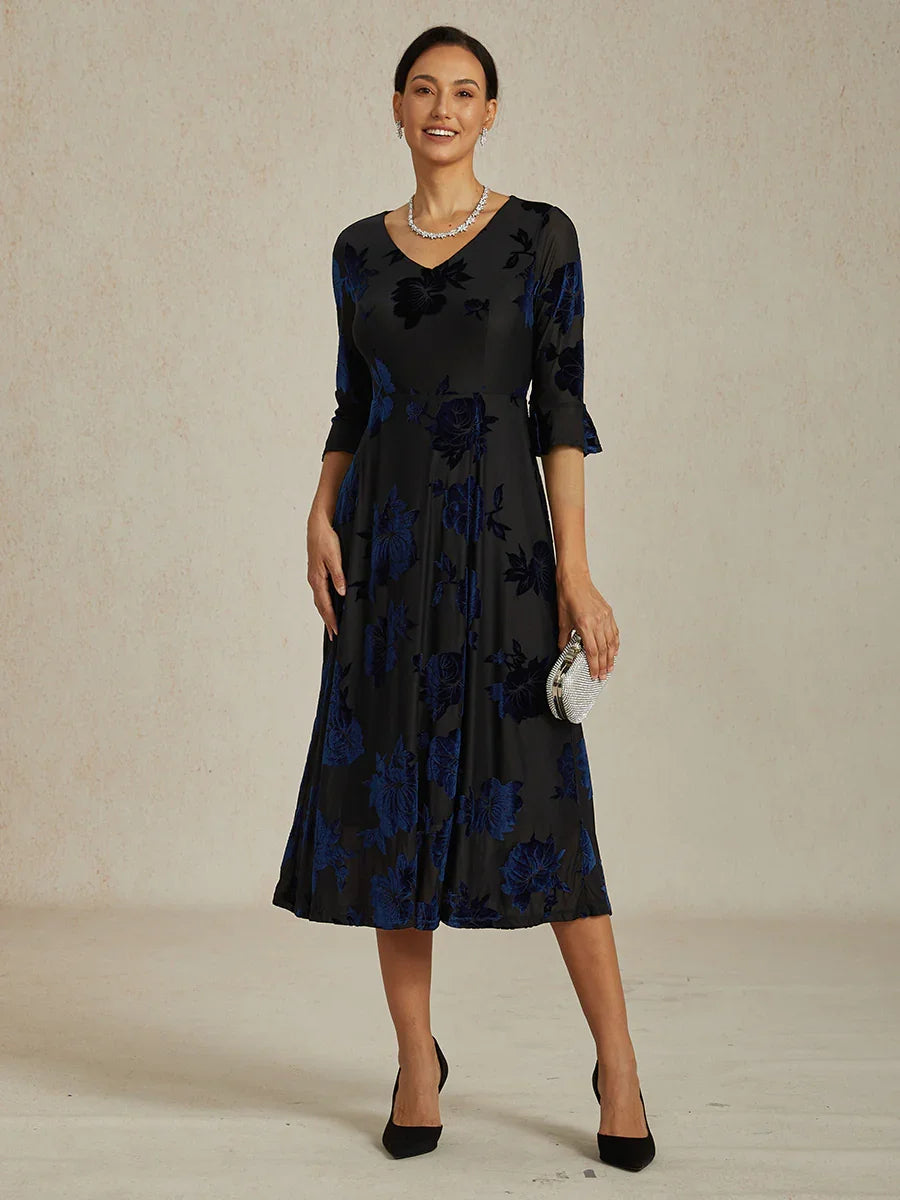 Floral A-Line Dress with Flutter Sleeves