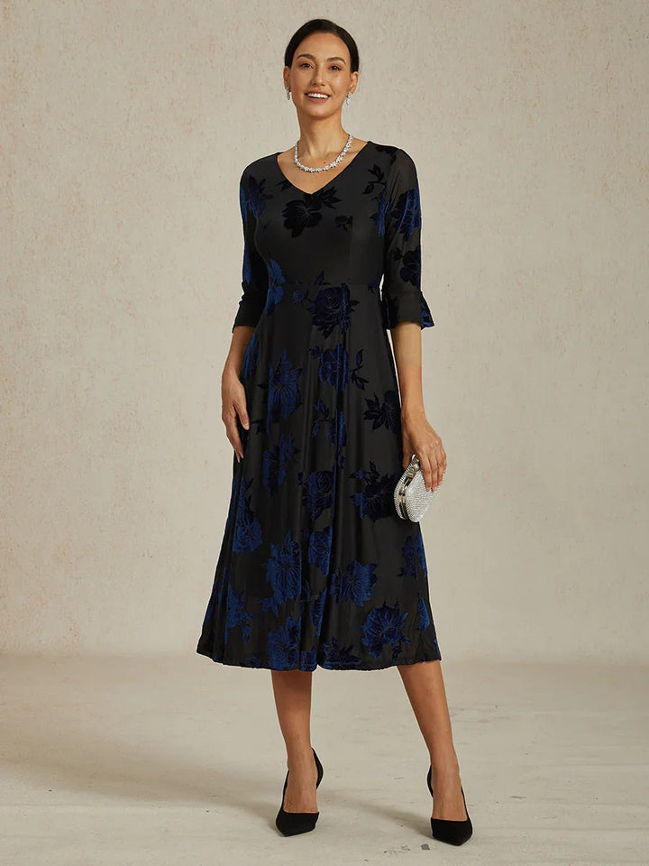 Floral A-Line Dress with Flutter Sleeves