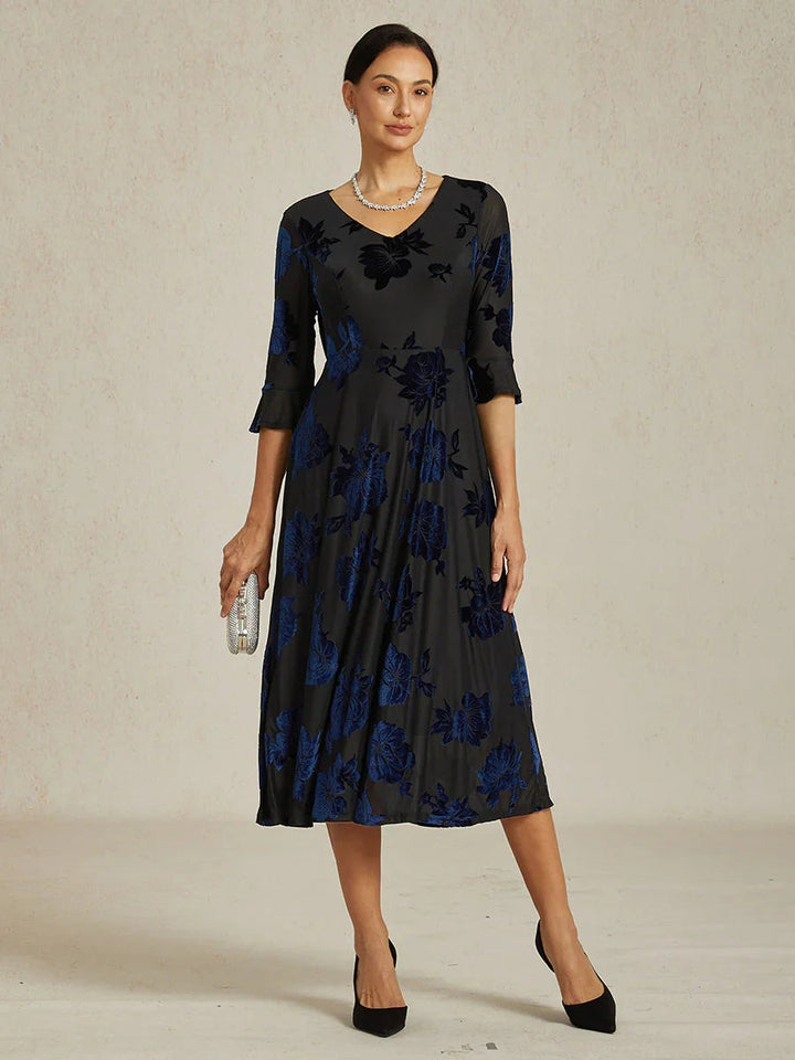 Floral A-Line Dress with Flutter Sleeves