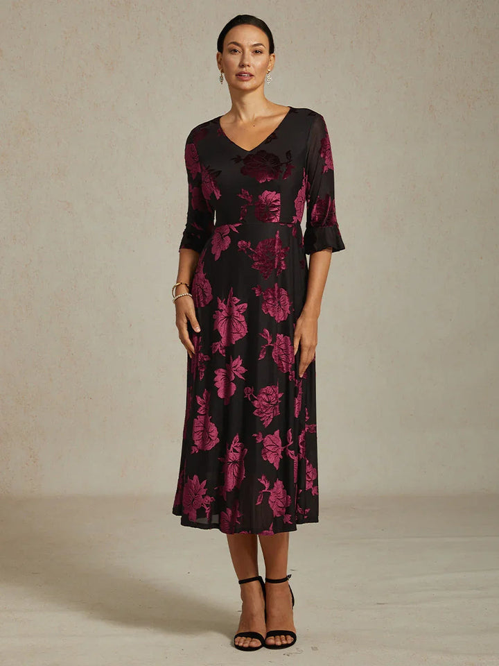 Floral A-Line Dress with Flutter Sleeves