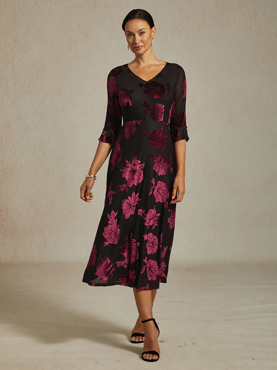 Floral A-Line Dress with Flutter Sleeves