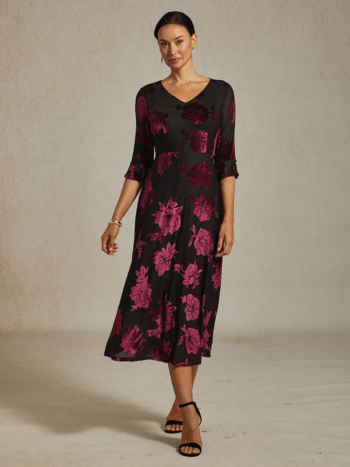 Floral A-Line Dress with Flutter Sleeves