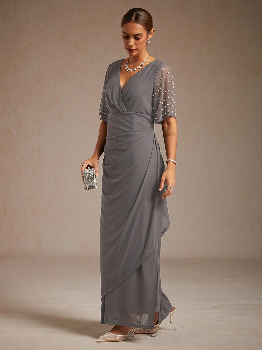Elegant Formal Dress with Embellished Flutter Sleeves