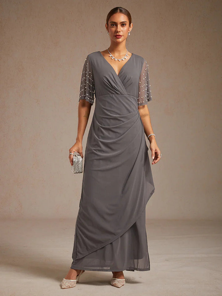 Elegant Formal Dress with Embellished Flutter Sleeves