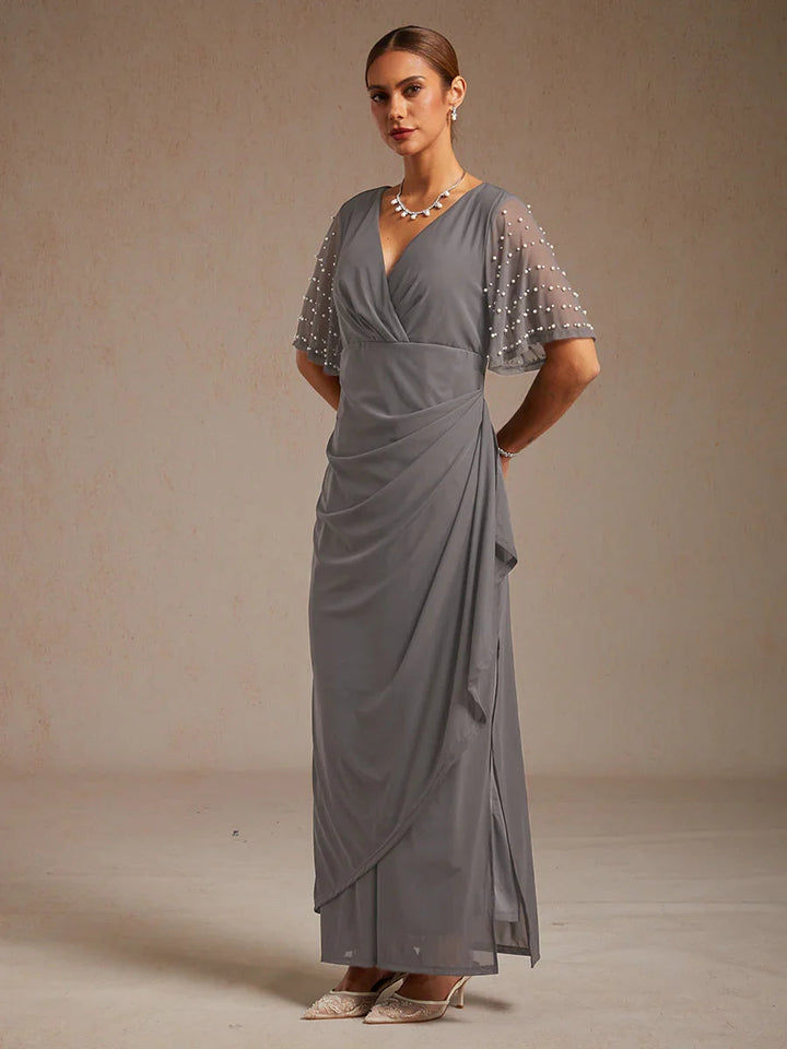 Elegant Formal Dress with Embellished Flutter Sleeves