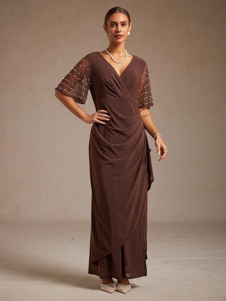 Elegant Formal Dress with Embellished Flutter Sleeves