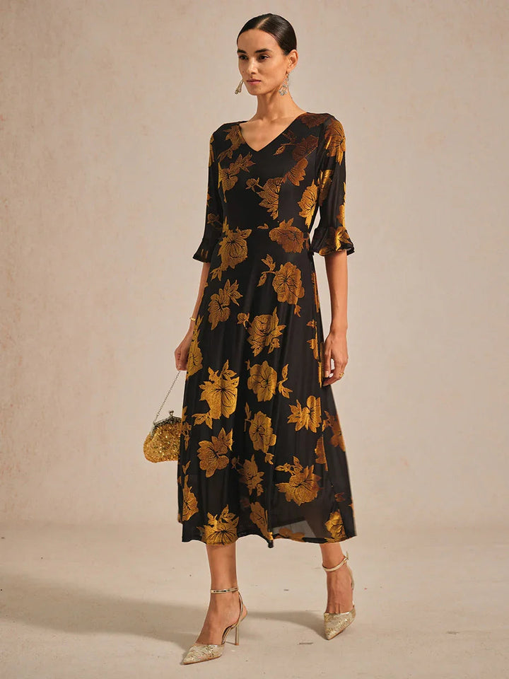 Floral A-Line Dress with Flutter Sleeves