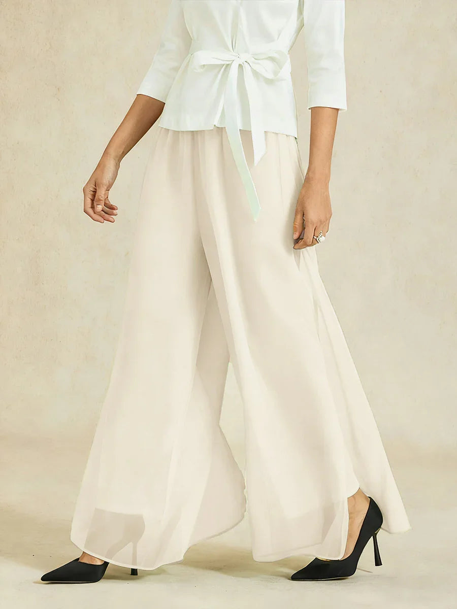 Straight Leg Pant With Chiffon Split Leg Overlay