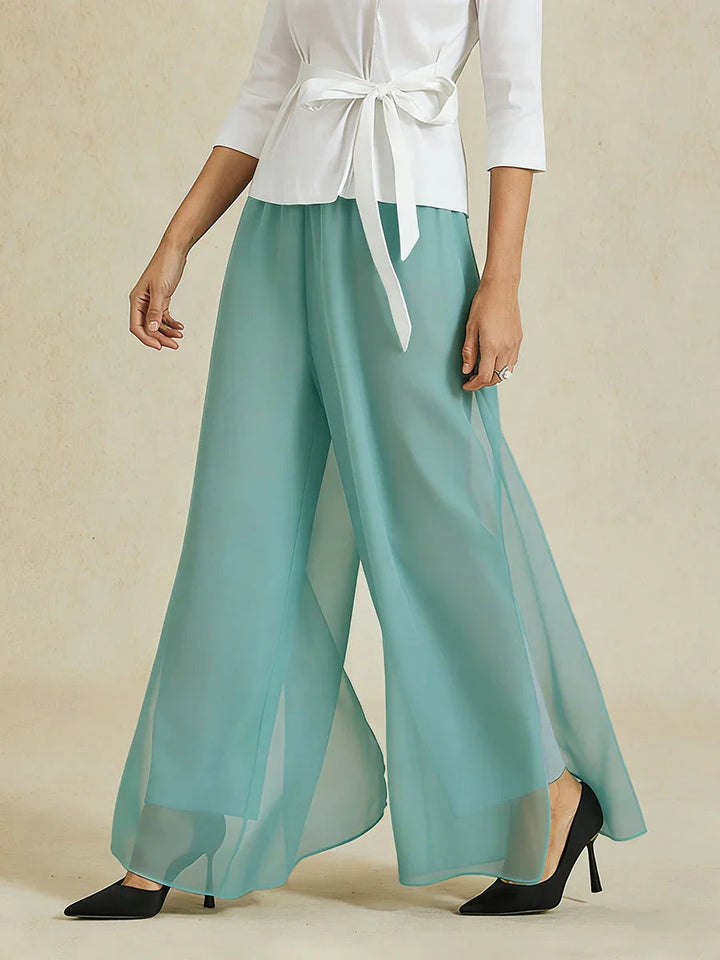 Straight Leg Pant With Chiffon Split Leg Overlay