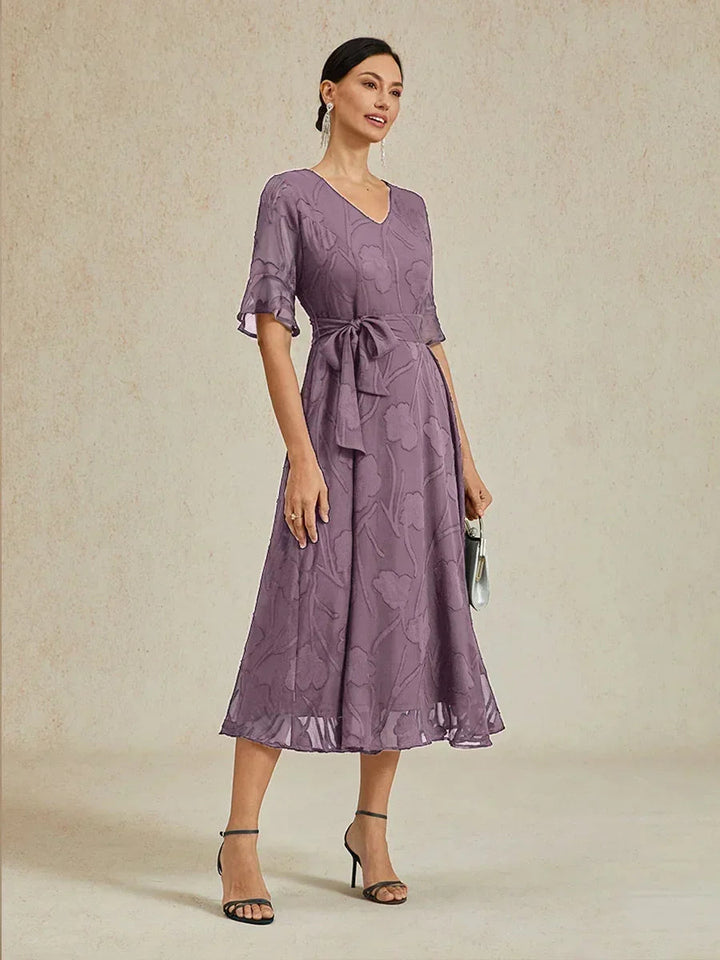 Ruffle Flutter Lace Midi Dress with Pockets