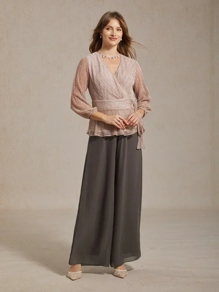 Straight Leg Pant With Chiffon Split Leg Overlay