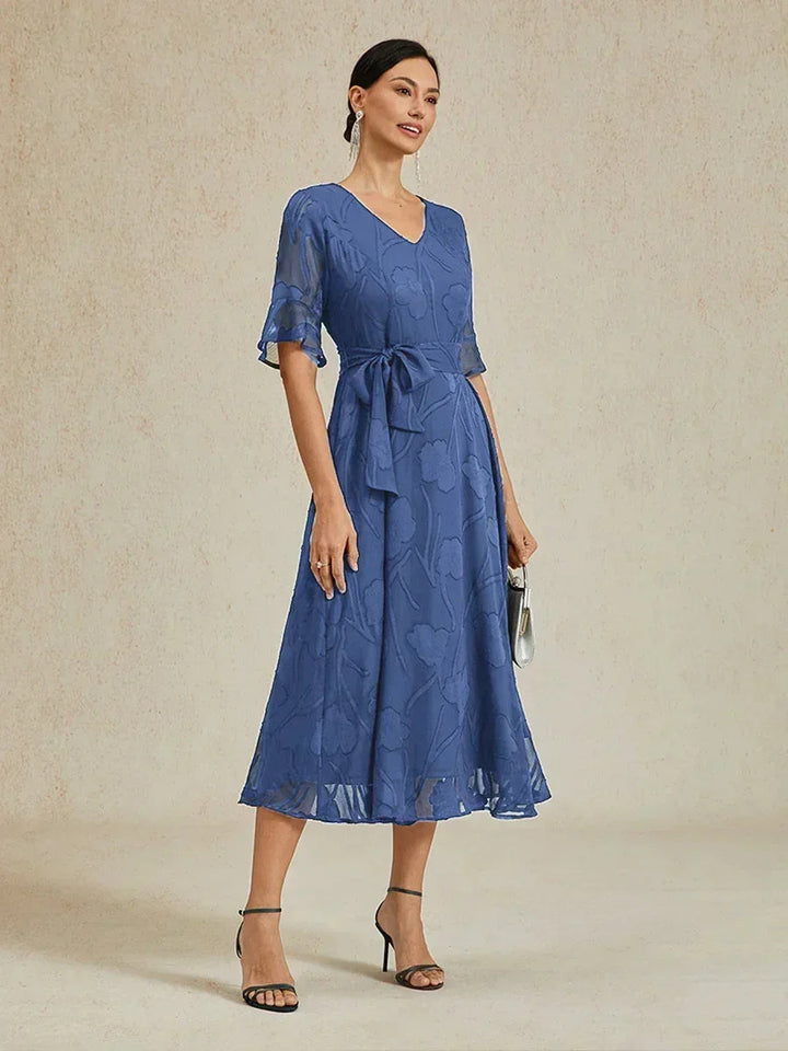 Ruffle Flutter Lace Midi Dress with Pockets