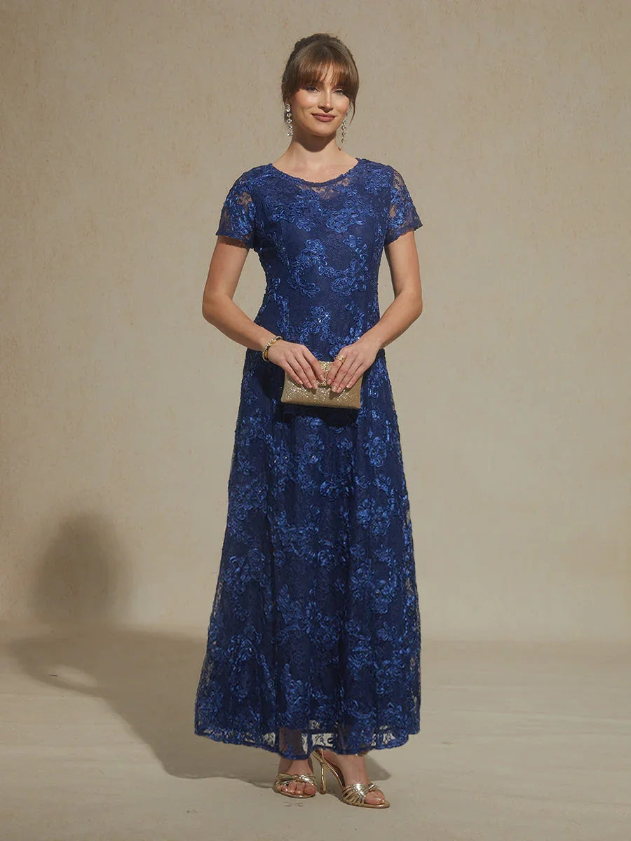 Rosette Lace A-Line Gown with Sequin Embellishment