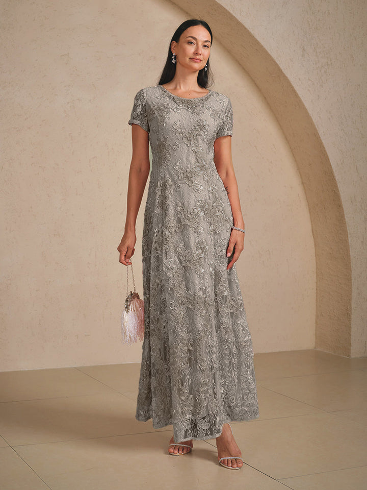 Rosette Lace A-Line Gown with Sequin Embellishment