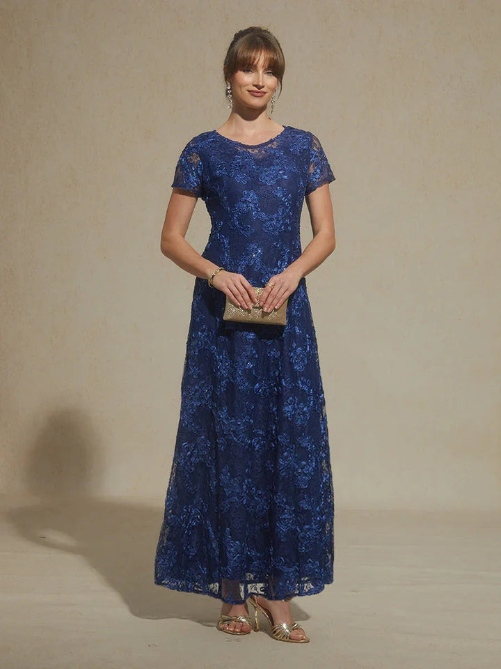 Rosette Lace A-Line Gown with Sequin Embellishment