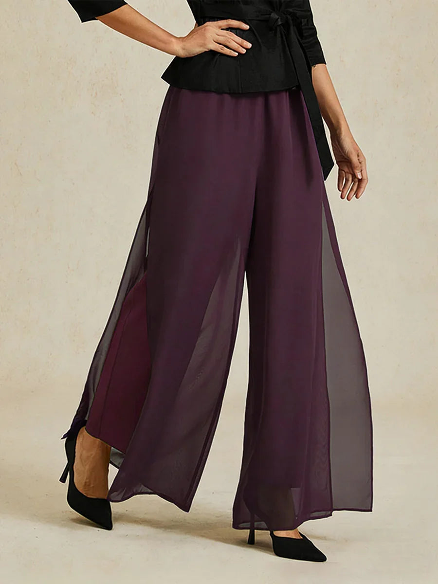 Straight Leg Pant With Chiffon Split Leg Overlay