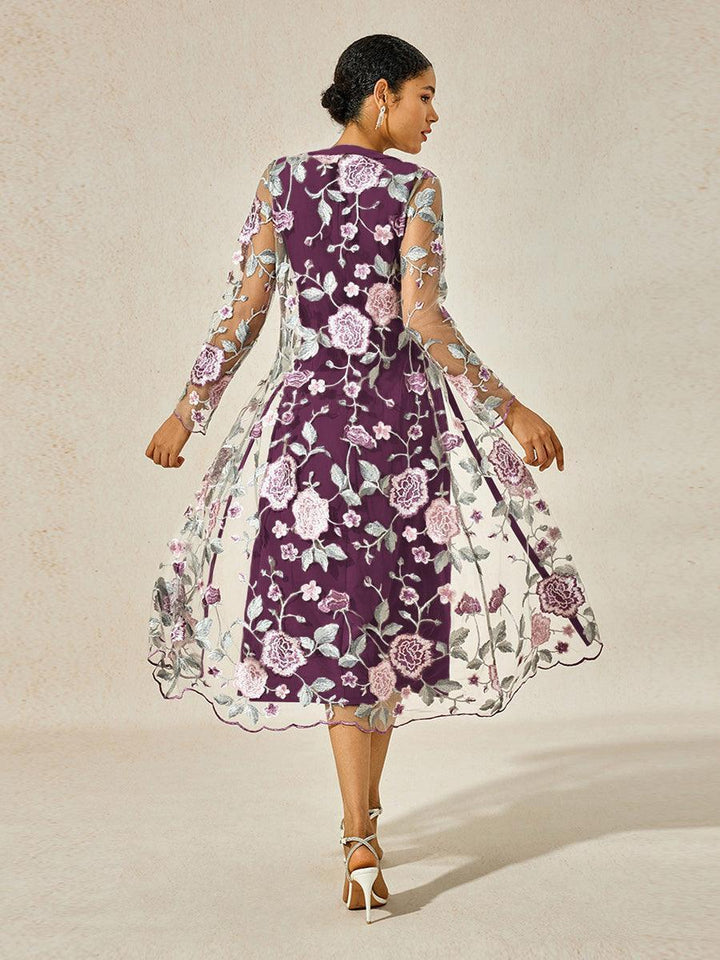 Mesh Lace Embroidered Floral Dress Set
