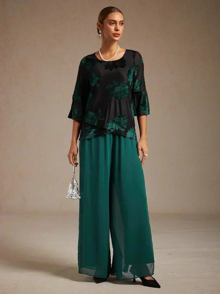 Straight Leg Pant With Chiffon Split Leg Overlay