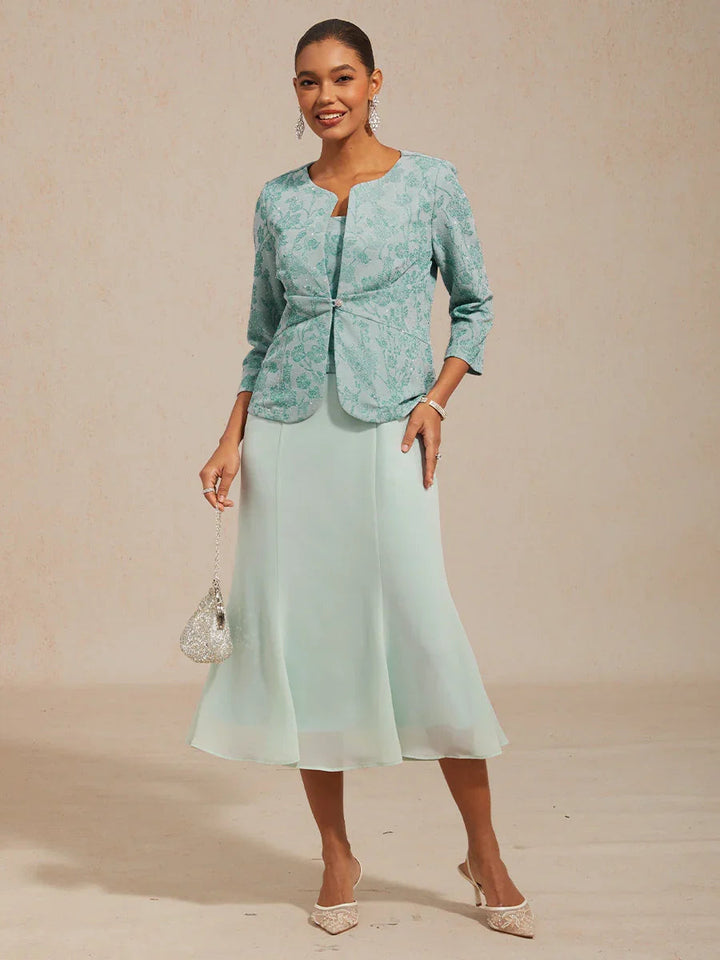 Knit Floral Embellished Jacket Dress