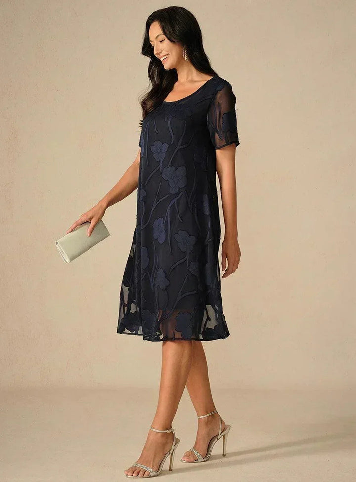 Floral Sheer Chiffon Knee-Length A Line Dress