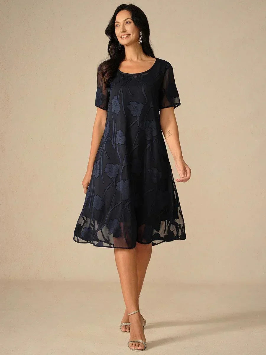 Floral Sheer Chiffon Knee-Length A Line Dress