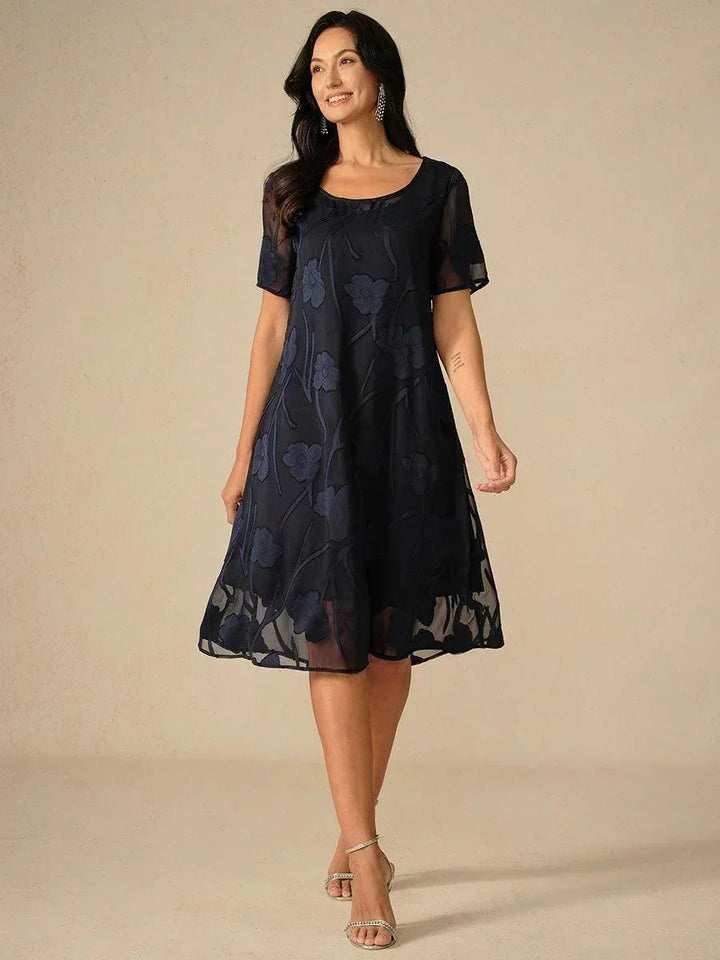 Floral Sheer Chiffon Knee-Length A Line Dress