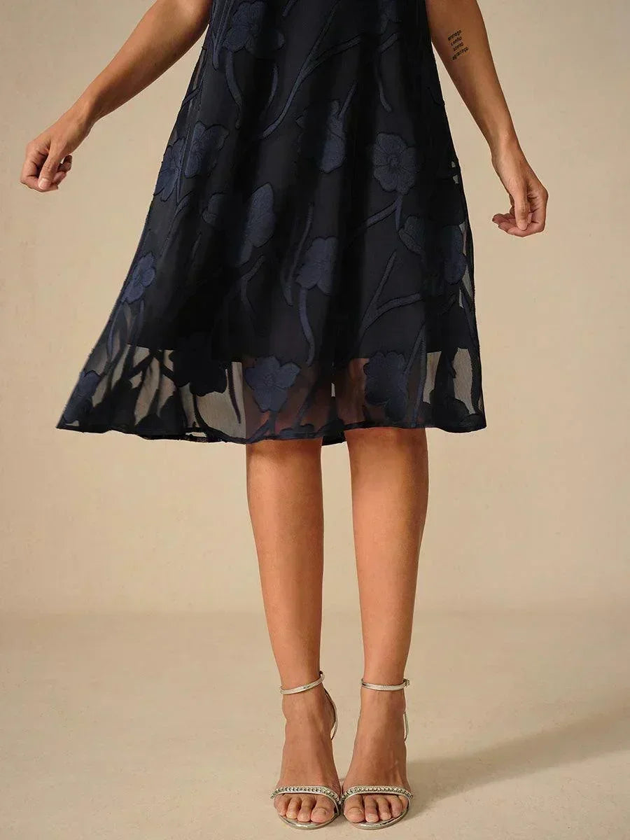 Floral Sheer Chiffon Knee-Length A Line Dress