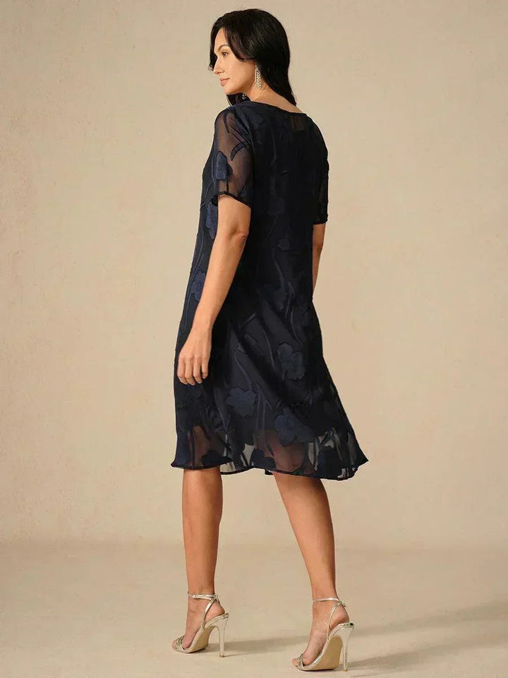 Floral Sheer Chiffon Knee-Length A Line Dress