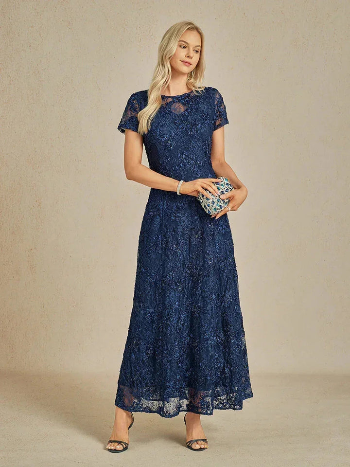 Rosette Lace A-Line Gown with Sequin Embellishment