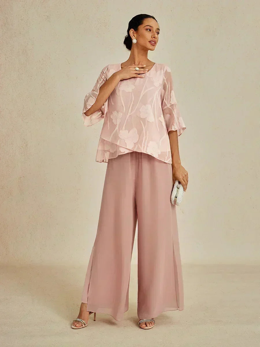 Straight Leg Pant With Chiffon Split Leg Overlay