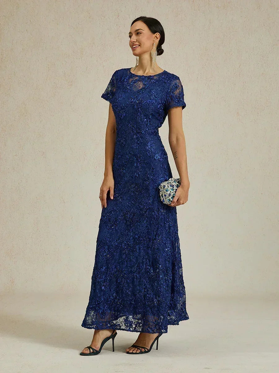 Rosette Lace A-Line Gown with Sequin Embellishment
