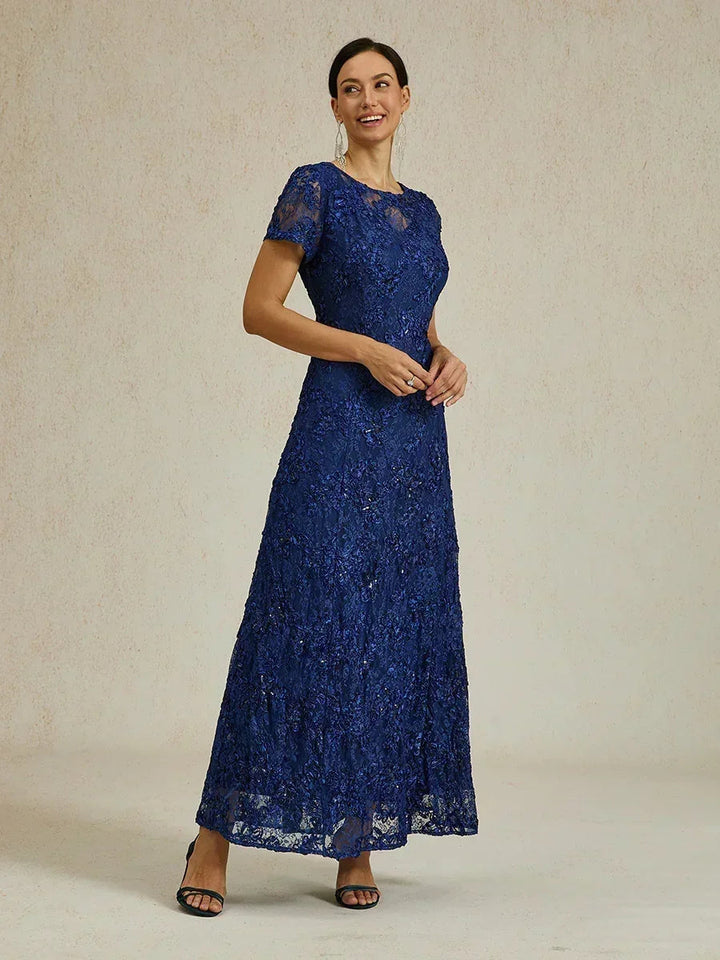 Rosette Lace A-Line Gown with Sequin Embellishment