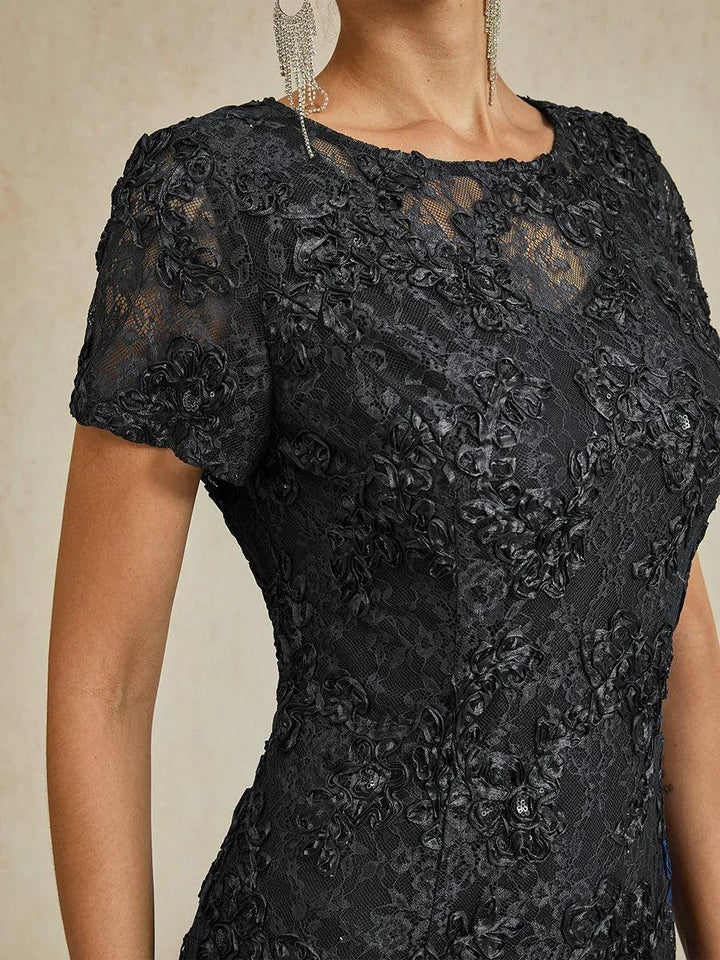 Rosette Lace A-Line Gown with Sequin Embellishment