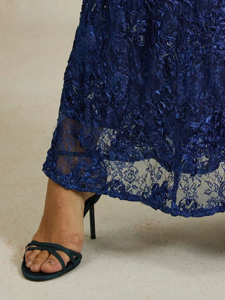 Rosette Lace A-Line Gown with Sequin Embellishment