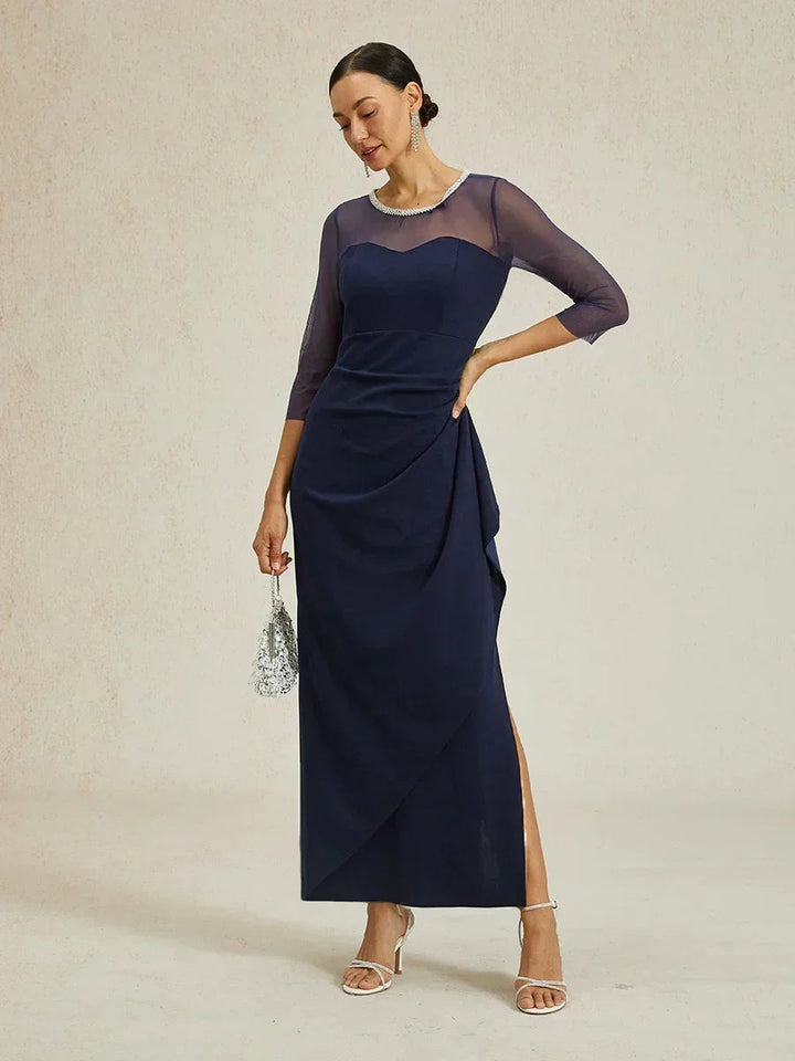 Elegant Beaded Illusion Neckline Formal Dress