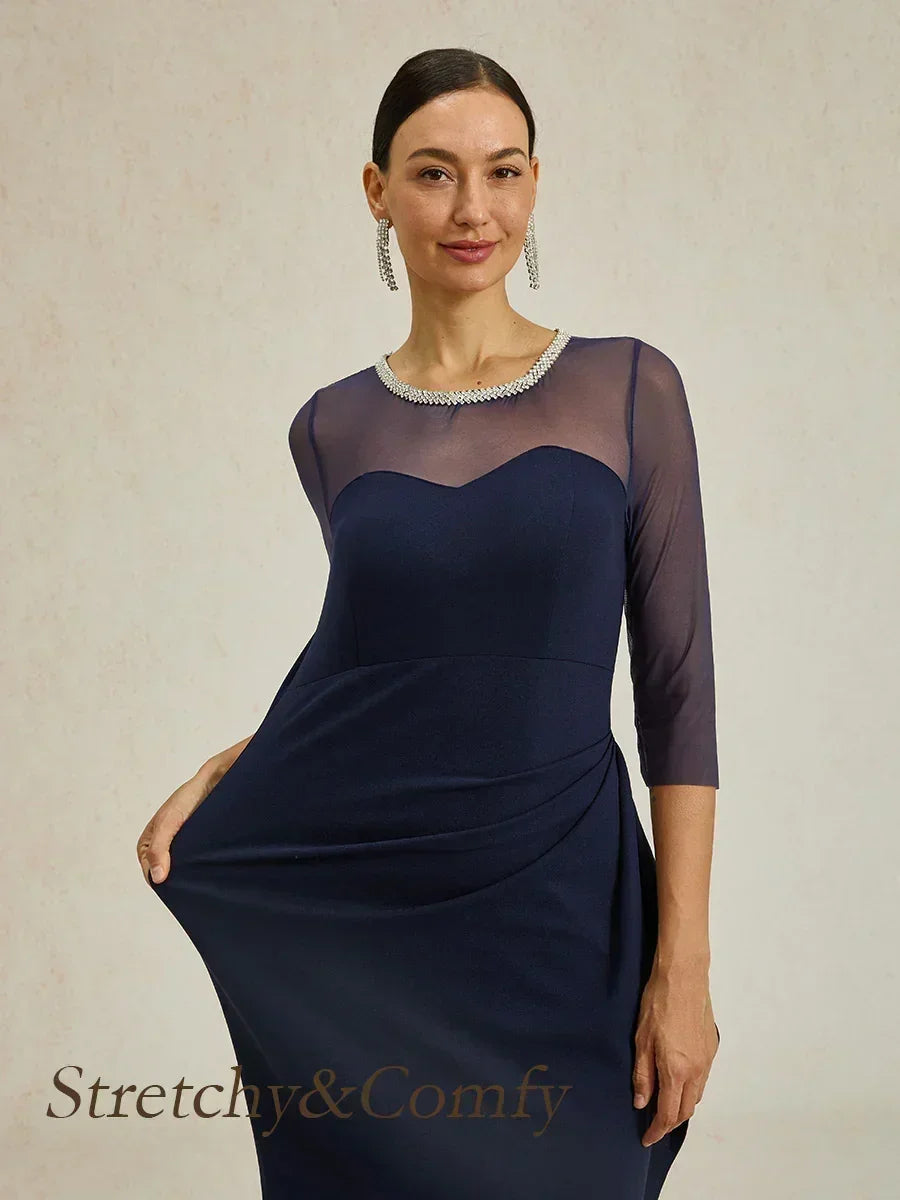 Elegant Beaded Illusion Neckline Formal Dress