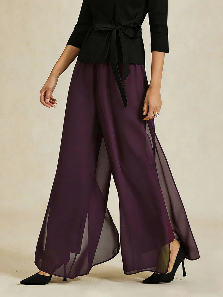 Straight Leg Pant With Chiffon Split Leg Overlay