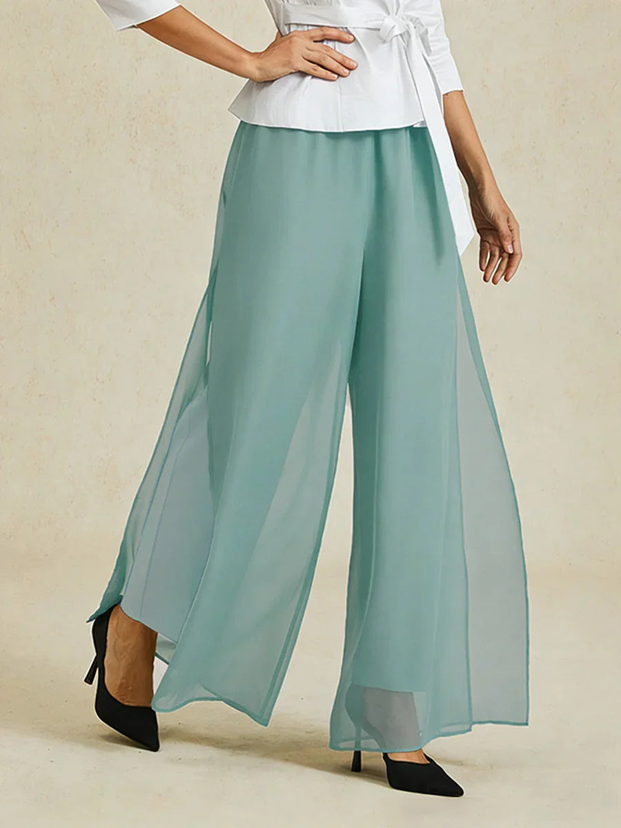 Straight Leg Pant With Chiffon Split Leg Overlay