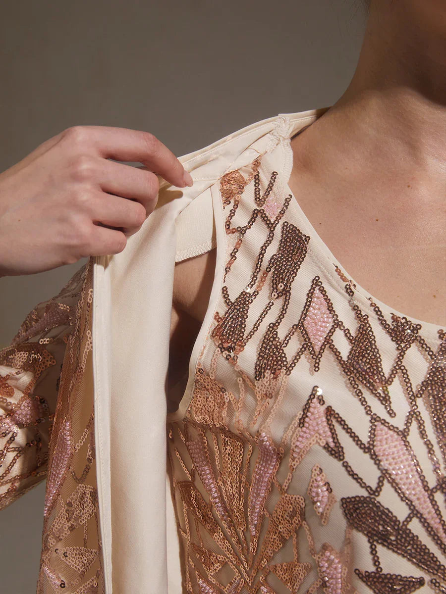 Sequin Beaded Mock Twinset Top