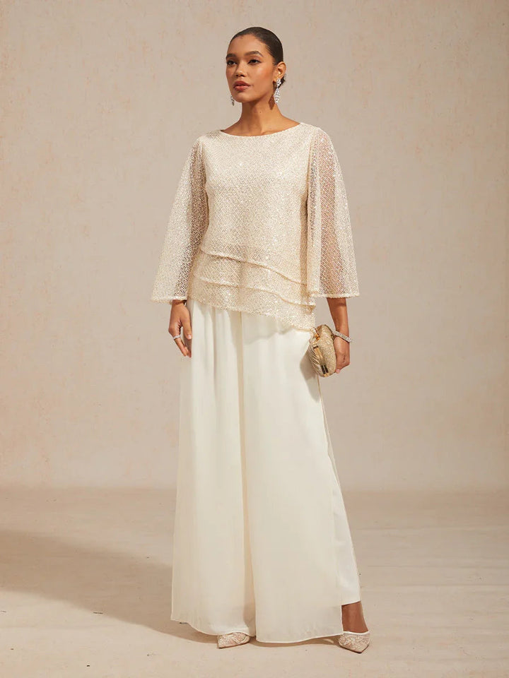 Bell Sleeves Mesh Sequin Layered Top