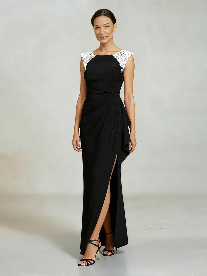 Sleeveless Matte Satin Dress with Lace Detail