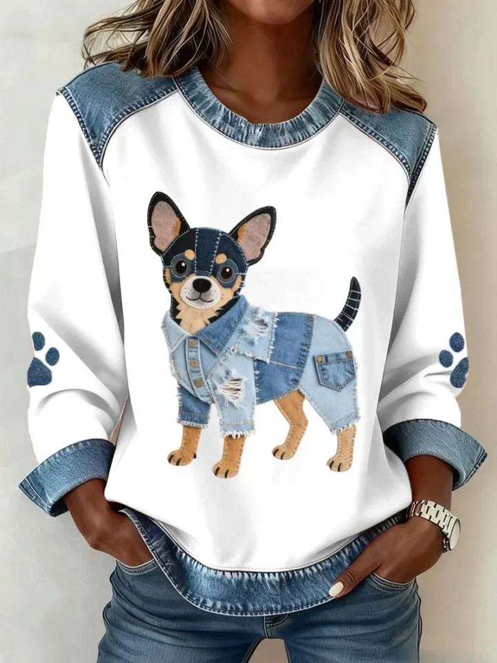 Trinity™ | Denim Accent Dog Print Top