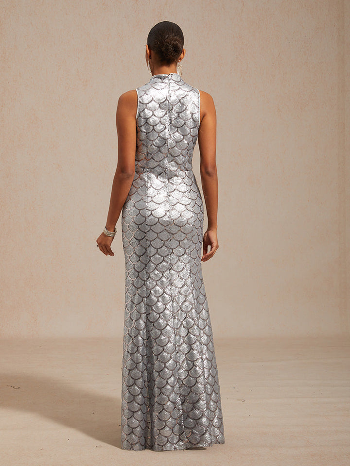 Sleeveless Fitted Mermaid Dress with Sequins
